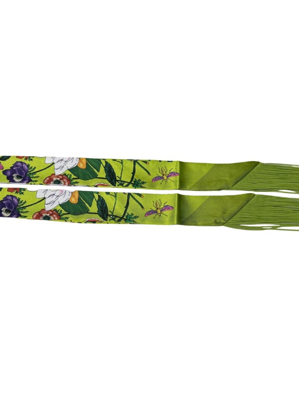 Vibrant Green Print Fringe Handbag Wrap Twilly Scarf Purse Accessory - Picture 4 of 6